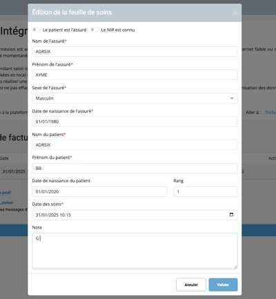 Saisie d'un patient qui n'est pas l'assuré
