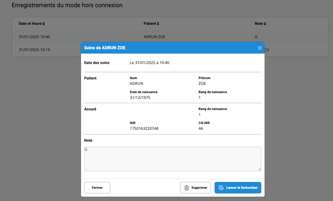 Fiche du patient hors connexion