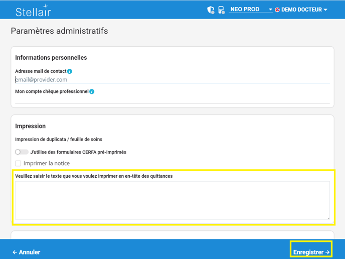 Modification des paramètres administratifs