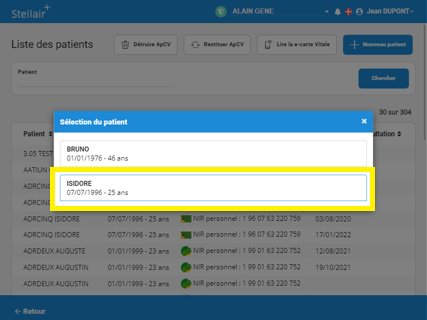 Sélection du patient