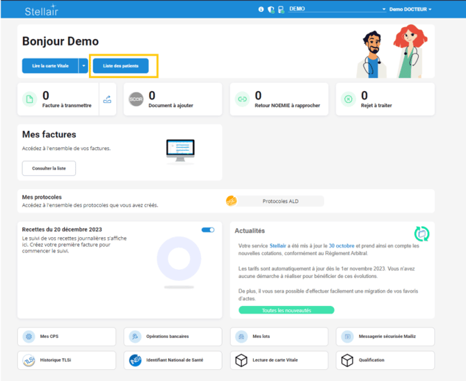 Tableau de bord, Liste patients