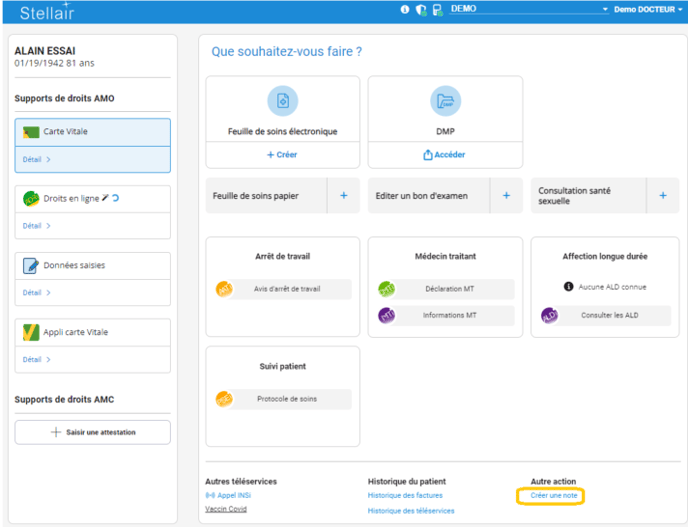Fiche Patient Créer une note