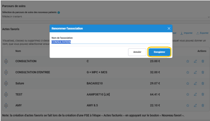 Libellé du favori + enregistrer
