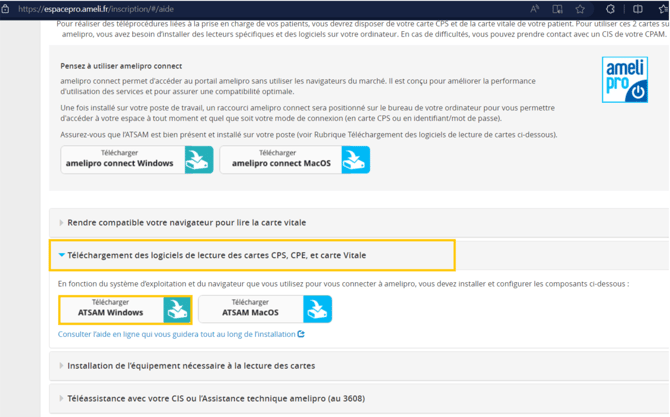 AmeliPro lien vers le chargement ATSAM