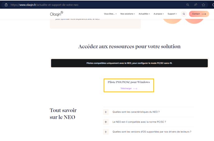 page web pilote PC/SC NEO