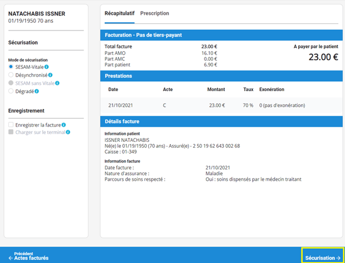 Récapitulatif de la facture