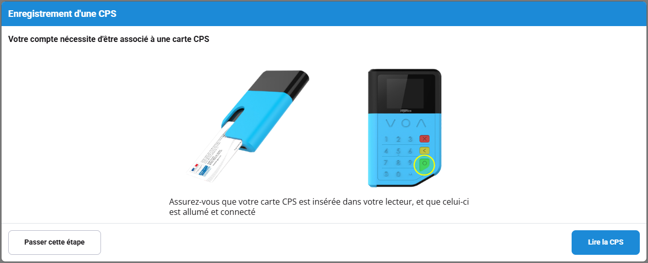 Étape : À sa première connexion à Stellair, la fenêtre « Enregistrement d'une CPS » s'ouvre