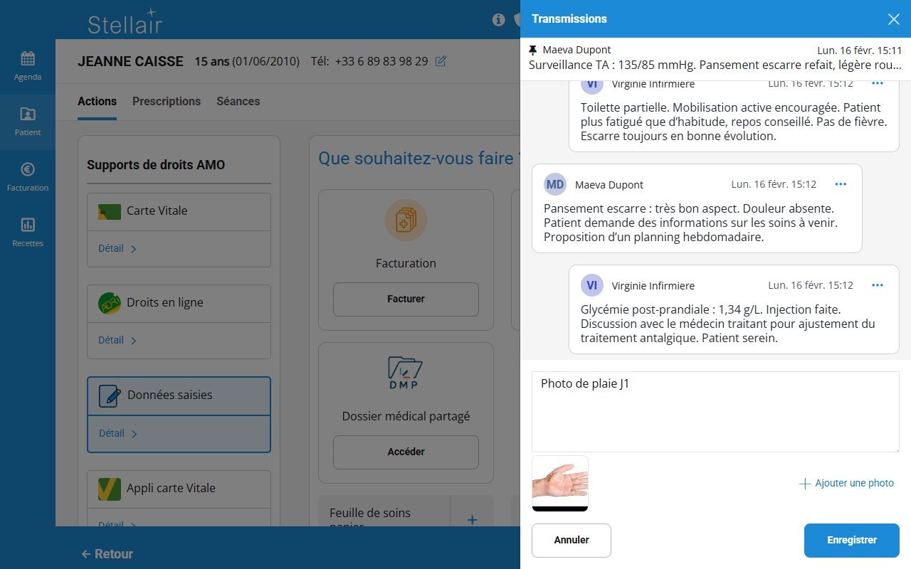 Transmission avec photo et texte prĂȘts Ă enregistrer