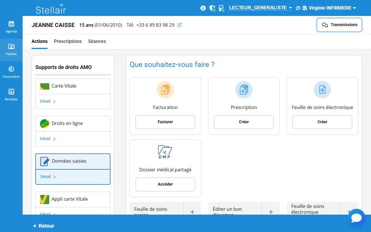 Fiche patient avec bouton Transmissions