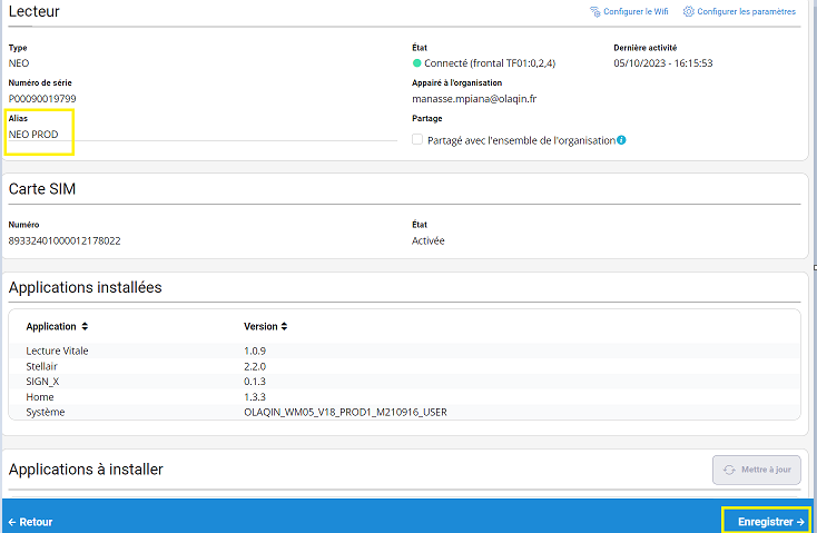 Paramètre du lecteur NEO
