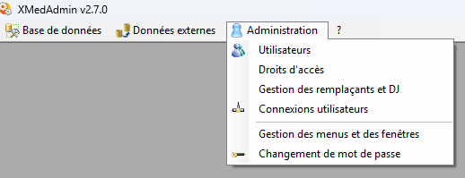 Menu Administration de XMedAdmin