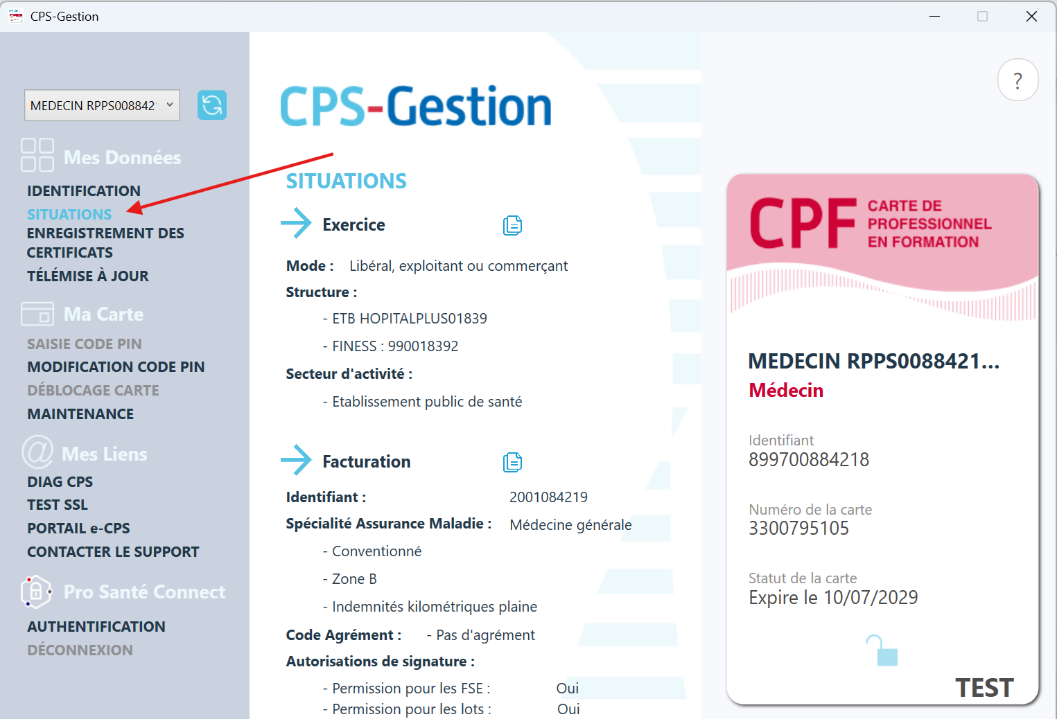 Rubrique Situations dans CPS Gestion