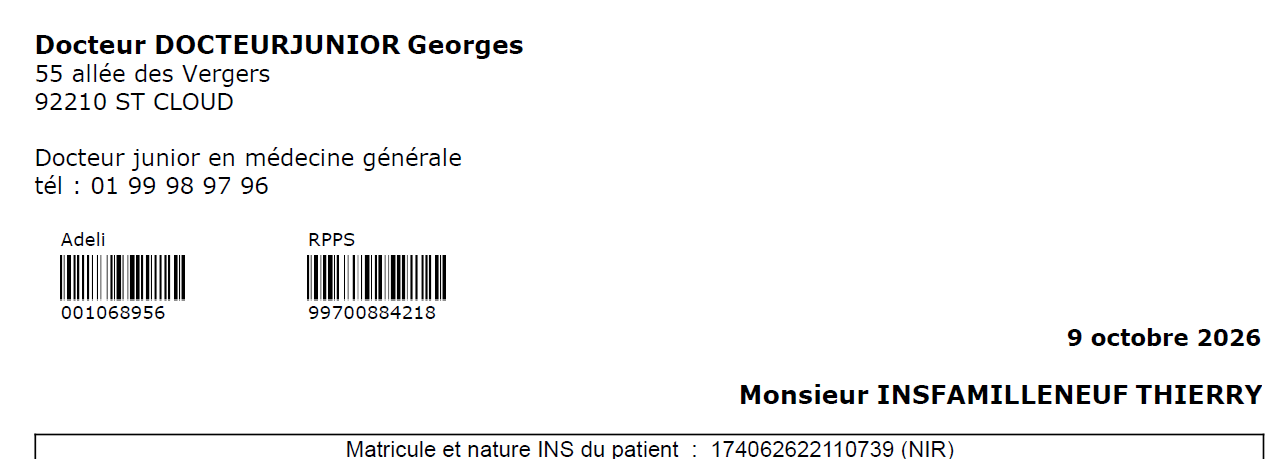Informations du Docteur Junior à l'impression