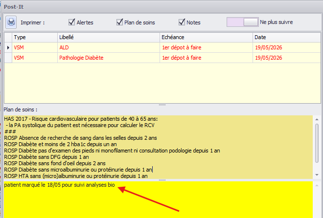 Zone de saisie libre dans le post-it