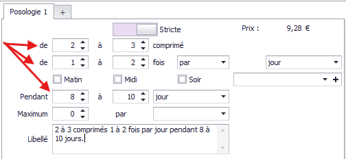 Champs supplémentaires posologies variables