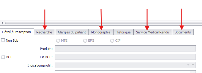 Onglets d'aide à la prescription