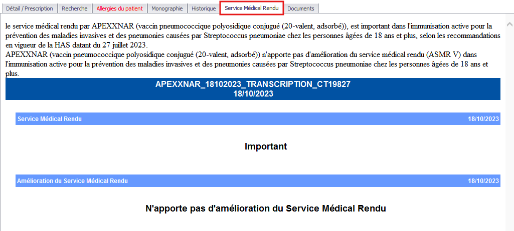 Onglet Service Médical Rendu