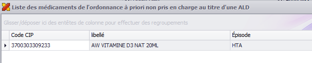 Résultat de la vérification ALD