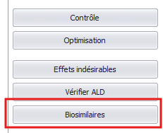 Bouton Biosimilaires dans le menu à droite