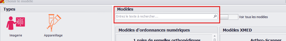 Zone de recherche de modèles