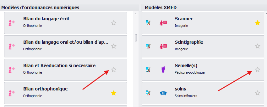 Choix des favoris depuis le module autres prescriptions