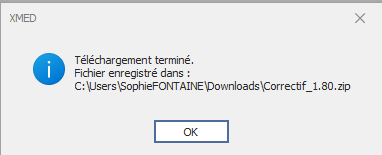 Fenêtre Téléchargement terminé avec l'emplacement du fichier