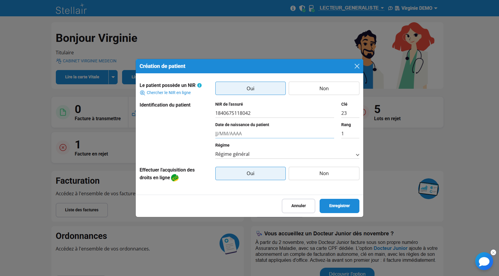 Création d'un patient : le champ « NIR de l'assuré » accepte un numéro collé avec ses espaces