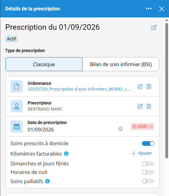 « Prescription du 01/09/2026 » : le nom suit la date de prescription, pas la date de saisie