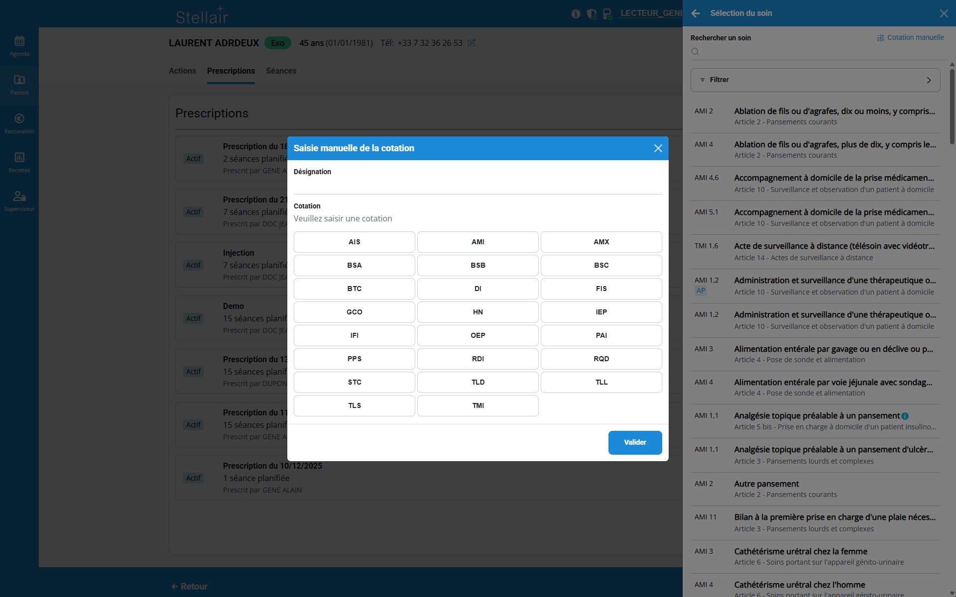 La grille des codes actes NGAP support disponibles