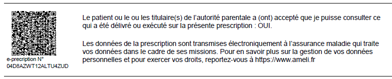 Exemple d'ordonnance avec QR Code et numéro d'ordonnance numérique