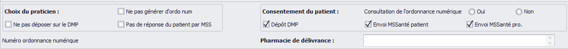 Options de la partie supérieure